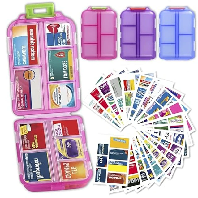Alt view image 4 of 7 - Pill Organizer with 161 Medicine Labels, Daily Travel Pill Case (Pink)