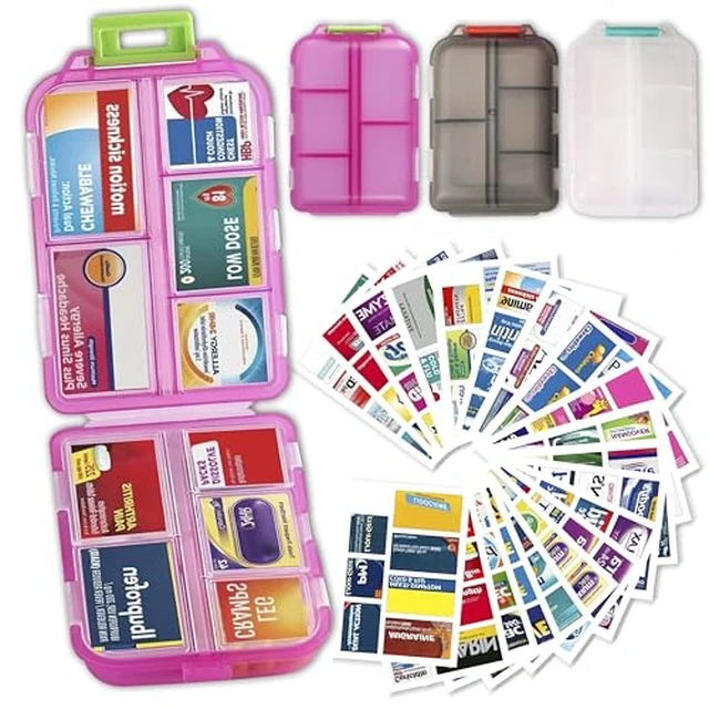 Alt view image 6 of 7 - Pill Organizer with 161 Medicine Labels, Daily Travel Pill Case (Pink)