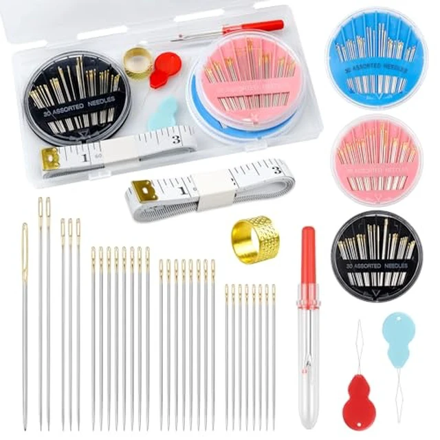 Alt view image 2 of 2 - 30-Count Steel Needles for Hand Sewing, 6 Sizes Large Eye Embroidery and Hand Quilting Needles Kit with Threaders for Art & Craft Projects