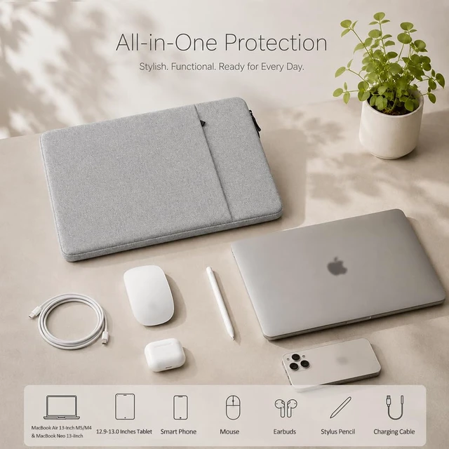 Alt view image 6 of 7 - Sleeve Case for MacBook Neo & Air 13 Inch M5 M4, Water-Resistant | Gray, Precision Fit, Soft Inner Lining Padded, Anti-Scratch, Extra Attached Pocket, Travel Carry Laptop Bag for Home Office