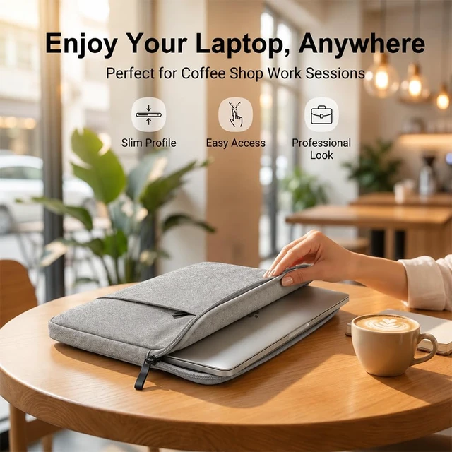 Alt view image 7 of 7 - Sleeve Case for MacBook Neo & Air 13 Inch M5 M4, Water-Resistant | Gray, Precision Fit, Soft Inner Lining Padded, Anti-Scratch, Extra Attached Pocket, Travel Carry Laptop Bag for Home Office