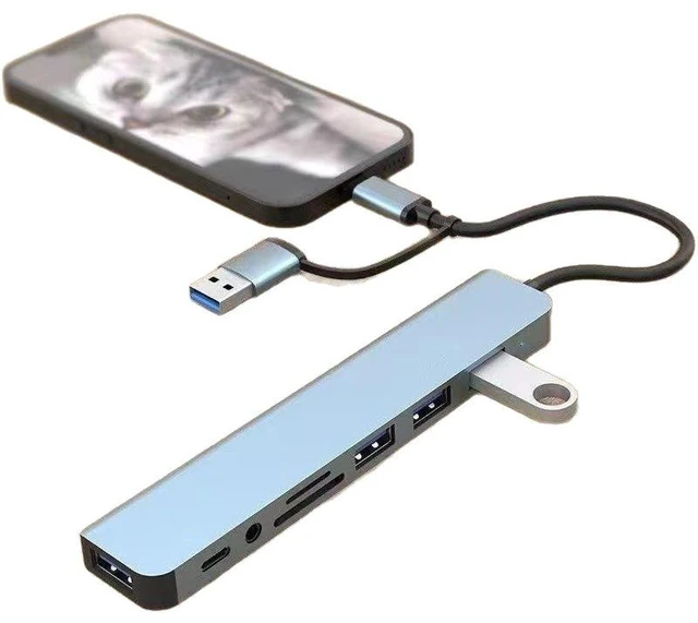 Alt view image 5 of 6 - RIGHT CABLE T+U HUB 8-in-1 Type-C/USB Dual-Connector Laptop Expansion Hub with Multi-Card Reader, 5Gbps