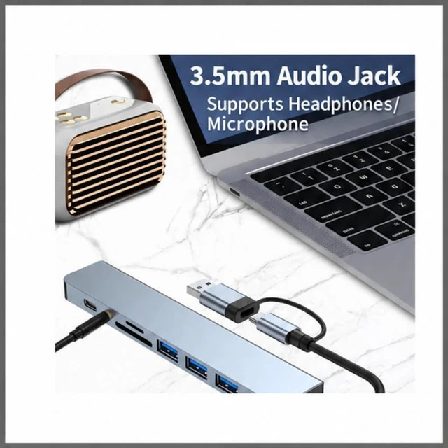 Alt view image 3 of 6 - RIGHT CABLE T+U HUB 8-in-1 Type-C/USB Dual-Connector Laptop Expansion Hub with Multi-Card Reader, 5Gbps