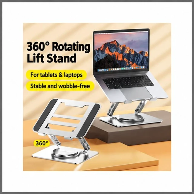 Alt view image 2 of 5 - Adjustable Carbon Steel Laptop Stand, 360° Rotating Foldable Ergonomic Riser, Silver Standard Upgraded