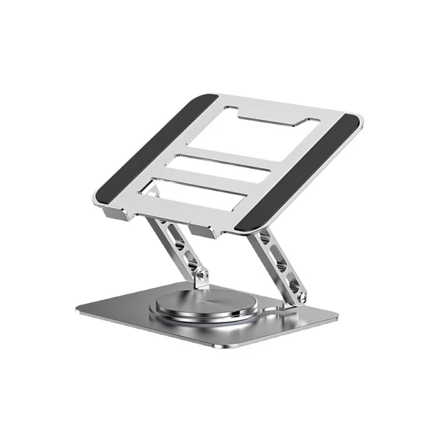 Alt view image 2 of 6 - Adjustable Carbon Steel Laptop Stand, 360° Rotating Foldable Ergonomic Riser, Black Standard