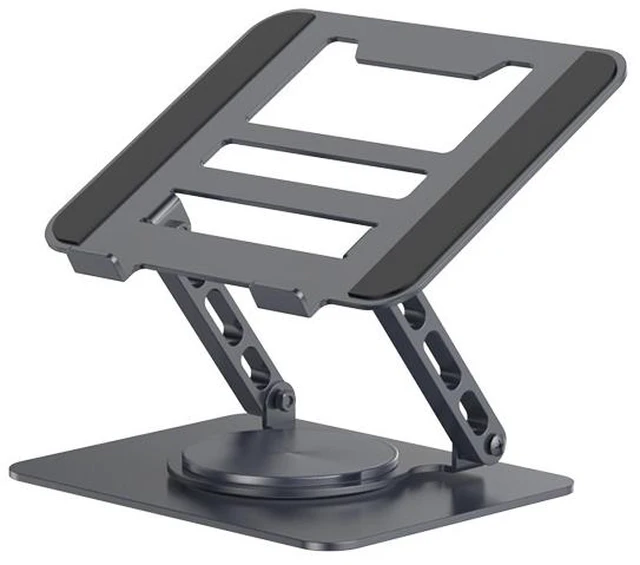 Main image of Adjustable Carbon Steel Laptop Stand, 360° Rotating Foldable Ergonomic Riser, Black 360° Rotating