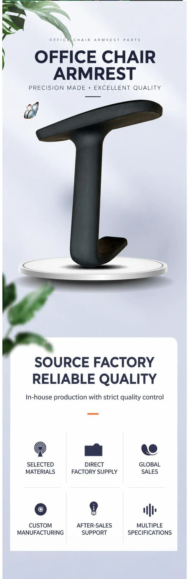Alt view image 2 of 7 - Fixed Plastic Office Chair Armrests, Model 560, Black, 1 Pair