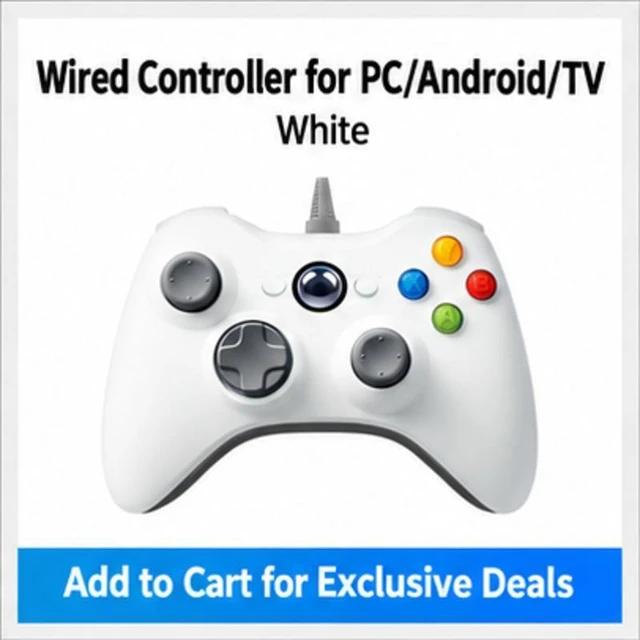 Main image of Wired USB Game Controller for Windows PC, White, Plug and Play