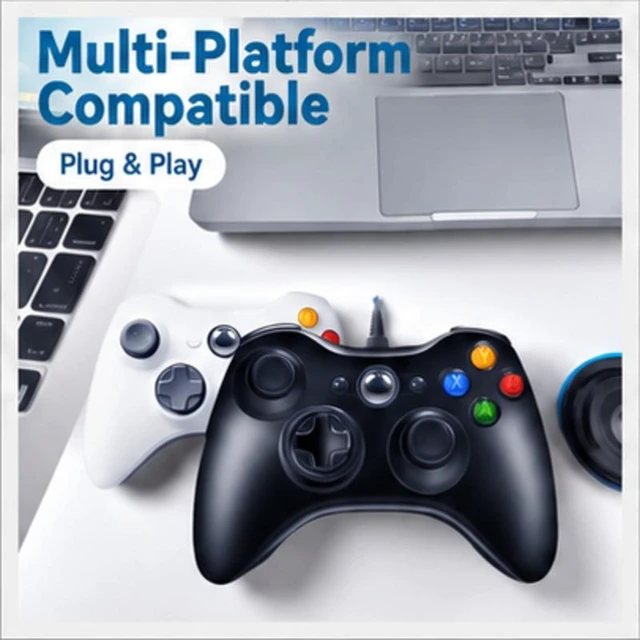 Alt view image 3 of 7 - Wired USB Game Controller for Windows PC, Black, Plug and Play