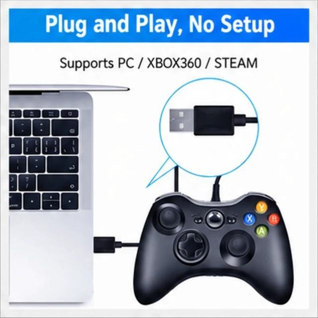 Alt view image 4 of 7 - Wired USB Game Controller for Windows PC, Black, Plug and Play