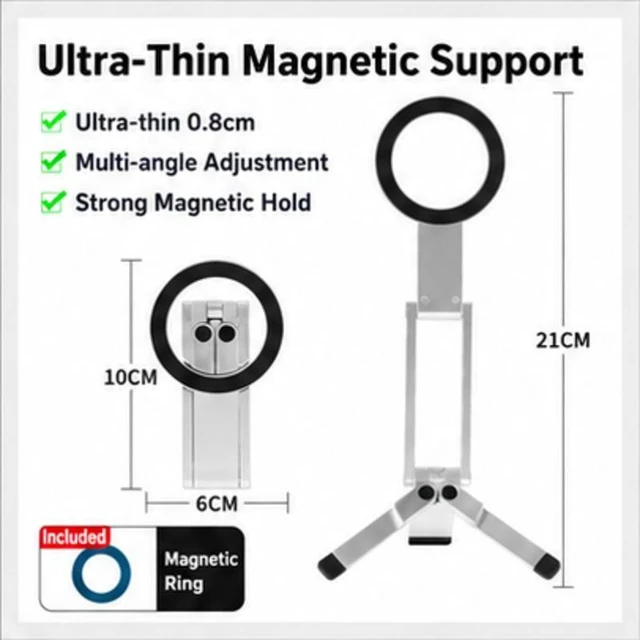Main image of A03 Aluminum Pocket Magnetic Phone Tripod, Silver