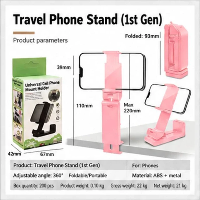 Main image of R1 First-Generation ABS Travel Phone Stand, Pink