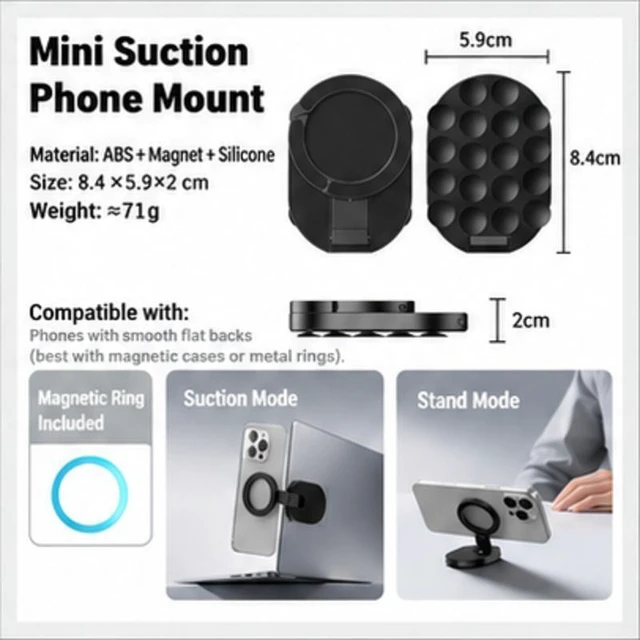 Main image of S09 Dual-Sided Magnetic Suction-Cup Phone Stand, Multi-Position