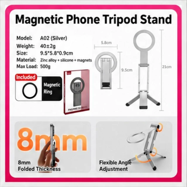 Main image of A02 ABS Pocket Magnetic Phone Tripod, Silver