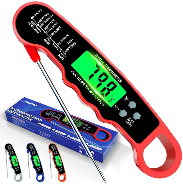 Main image of Meat Thermometer Digital, Instant Read Digital Meat Thermometer
IP67 Waterproof, Backlight, Hold Function, Magnet, LED screen, for Kitchen, Beef, Grill, BBQ, Candy, Turkey