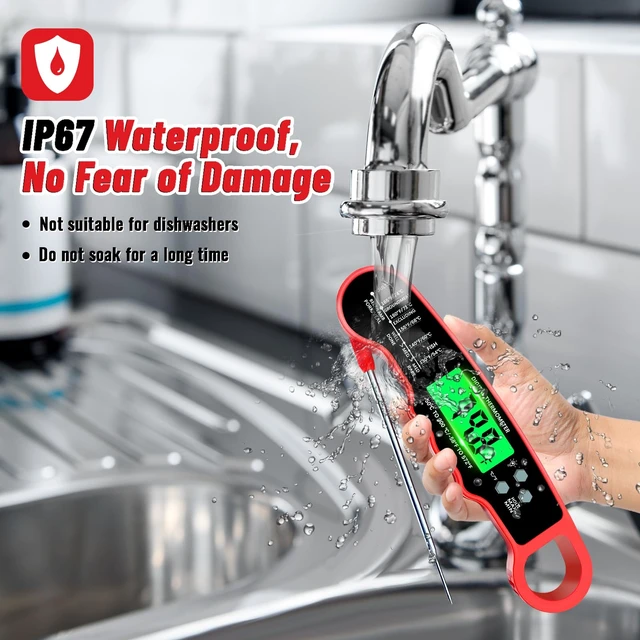 Alt view image 5 of 7 - Meat Thermometer Digital, Instant Read Digital Meat Thermometer
IP67 Waterproof, Backlight, Hold Function, Magnet, LED screen, for Kitchen, Beef, Grill, BBQ, Candy, Turkey