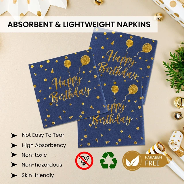 Alt view image 4 of 7 - 75PCS Happy Birthday Paper Plates - 7 Inch Dark Blue Gold Dot Paper Plates and 6.5 Inch Napkins with 6.3 Inch Forks Disposable Tableware Set for Birthday Party Decorations, Serves 25