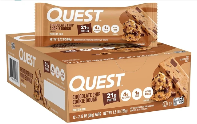 Main image of Quest Nutrition Chocolate Chip Cookie Dough Protein Bars, High Protein, Low Carb, Gluten Free, Keto Friendly, 12 Count