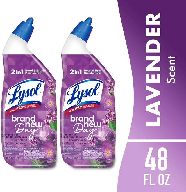 Main image of Lysol Toilet Bowl Cleaner Clinging Gel, Disinfecting Bathroom Cleaner and Toilet Bowl Stain Remover, Lavender & Cotton Blossom Scent, 24 fl oz (2 Pack)