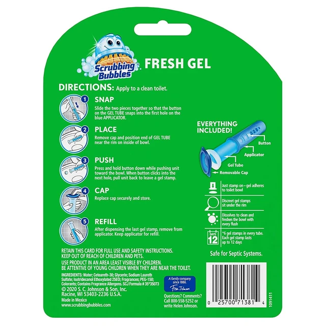 Alt view image 2 of 5 - Scrubbing Bubbles Automatic Toilet Bowl Cleaner, Fresh Gel Cleaning Stamp, Rainshower, Dispenser & 6 Gel Stamps