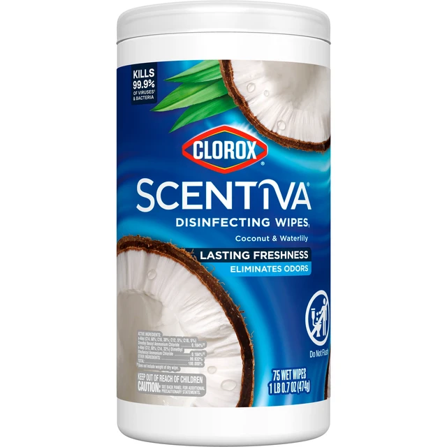 Alt view image 2 of 5 - Clorox Scentiva Bleach-Free Cleaning Wipes, Coconut and Waterlily, 75 Count