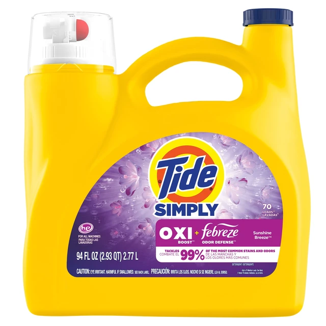 Alt view image 2 of 4 - Tide Simply Laundry Detergent Liquid, Oxi Boost + Febreze Odor Defense, Sunny Breeze Scent, 94 fl oz, 70 Loads