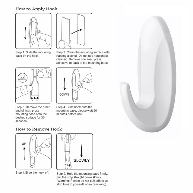 Alt view image 3 of 5 - Pen+Gear Heavy-Duty Plastic Adhesive Large Wall Hooks, Damage Free, White, 2 Count