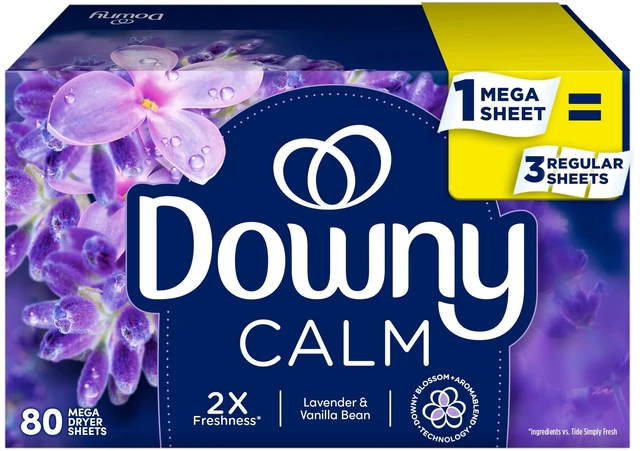 Main image of Downy CALM, Mega Dryer Sheets, Lavender and Vanilla Bean, 80 Count