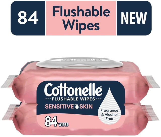 Main image of Cottonelle Fragrance Free Flushable Wet Wipes, 2 Flip-Top Packs