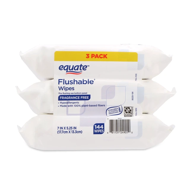 Alt view image 4 of 5 - Equate Flushable Wet Wipes, Fragrance Free, 144 Wipes, 3 Pack