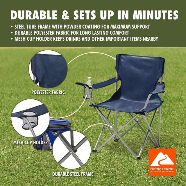 Alt view image 6 of 6 - Ozark Trail Quad Folding Camp Chair with Cup Holder, Dark Blue