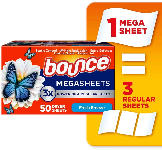 Main image of Bounce Mega Dryer Sheets, Fresh Breeze, 50 Count