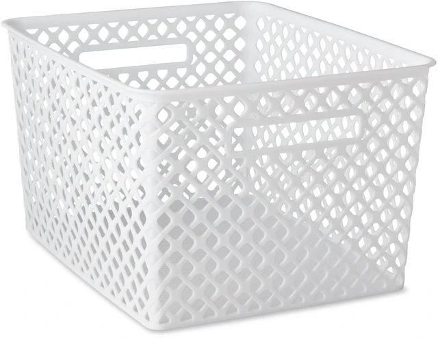 Main image of Mainstays Large White Decorative Plastic Storage Basket, 14.7 in x 12 in x 8.5 in