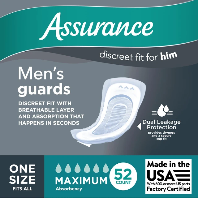 Alt view image 4 of 5 - Assurance Men's Guards, Maximum Absorbency, One Size Fits All, 52 Count