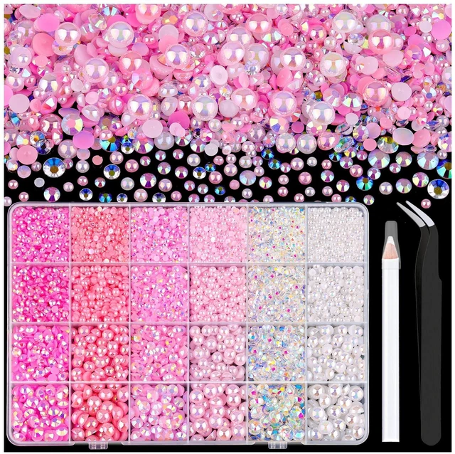 Main image of 14000PCS Flatback Pearls and Pink Rhinestones for Bedazzling Kit