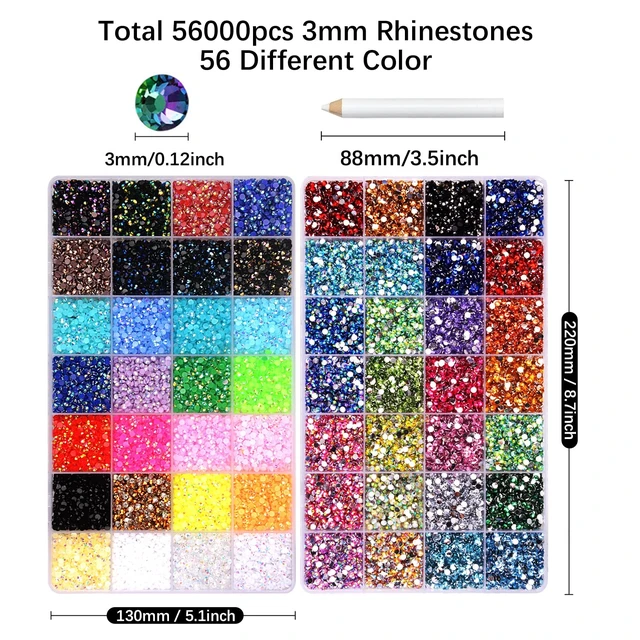 Alt view image 5 of 7 - 56000Pcs Rhinestones for Bedazzling,56 Colors Bedazzling Kit with Rhinestones for Crafting,3mm Gems Resin Jelly Flatback,Perfect for Nail Art, Diamond Art, Clothing