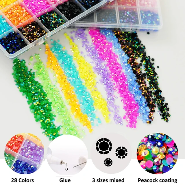 Alt view image 6 of 7 - 28 Colors Mixed 3mm 4mm 5mm Bedazzling Rhinestones Kit with B7000 and Tool