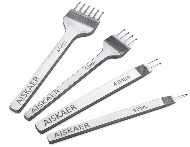 Main image of Aiskaer Leather Stitching Punch Set, Diamond Chisel Tools, 4mm White Steel 1/2/4/6 Prong for Leather Craft DIY