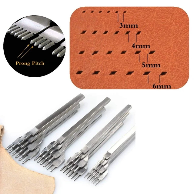 Alt view image 5 of 6 - Aiskaer Leather Stitching Punch Set, Diamond Chisel Tools, 4mm White Steel 1/2/4/6 Prong for Leather Craft DIY