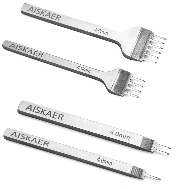 Alt view image 6 of 6 - Aiskaer Leather Stitching Punch Set, Diamond Chisel Tools, 4mm White Steel 1/2/4/6 Prong for Leather Craft DIY