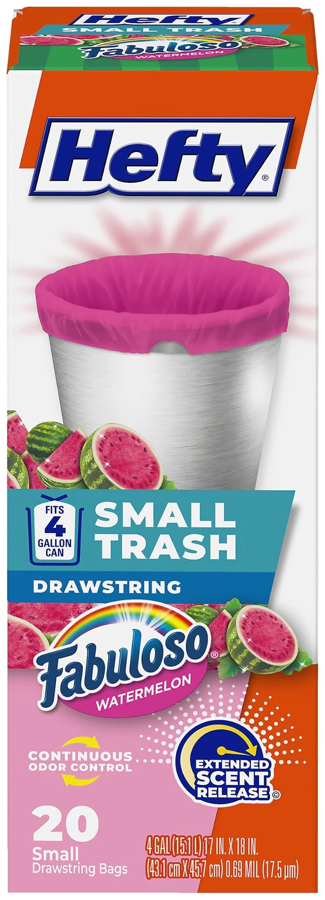 Main image of Hefty 4 Gallon Small Trash Bags, Pink, Fabuloso Watermelon Scent, 20ct
