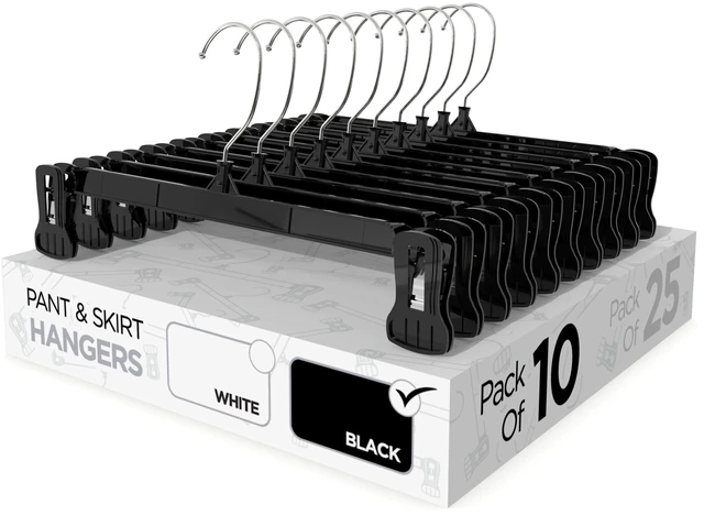 Main image of Sharpty Pant & Skirt Hangers - Closet Hangers for Shorts, Shirts, Jeans, Dresses, Slacks, Coats, Clothes, Clothing, Garments & More - Durable, Space Saving & Non-Slip, Black - 10 Pack