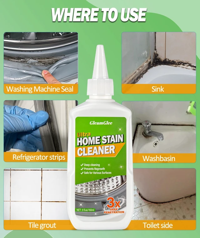 Alt view image 3 of 6 - GleamGlee Home Remover Gel, Powerful Washing Machine Gasket Cleaner, Heavy Duty Cleaning Solution for Washing Machine, Refrigerator Strips, Bathroom Grout, Tiles, Sink, Shower - 5 Fl.Oz
