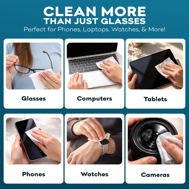 Alt view image 2 of 7 - XXL Lens Wipes, 50 Count - 9.8"x6.7" Eye Glasses Cleaner Wipes