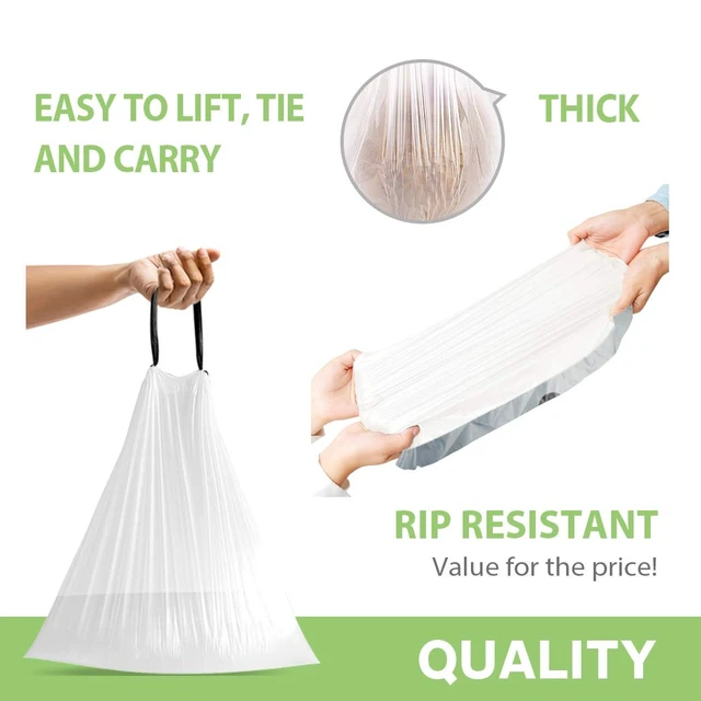 Alt view image 3 of 7 - Teivio 4 Gallon Small Drawstring Trash Bags, 72 Count White Garbage Bags, Small Plastic Bin Liners fit 3.3,3.5-4 Gal Waste Bin for Bathroom, Kitchen, Bedroom, Office, Pet Litter, Household Daily Use