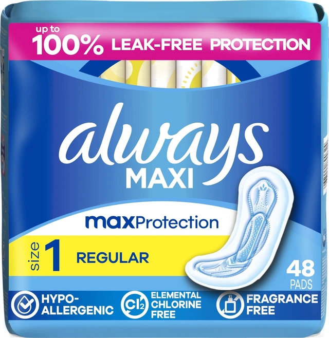 Main image of Always Maxi Feminine Pads Without Wings for Women, Size 1, Regular Absorbency, Unscented 48 Count