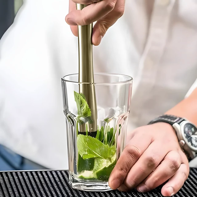 Alt view image 4 of 6 - 8 Inch Stainless Steel Cocktail Muddler and Mixing Spoon Home Bar Tool Set - Create Delicious Mojitos Old Fashioned/Mint Julep/Other Fruit Based Drinks (Gold)