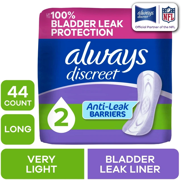 Main image of Always Discreet Incontinence Panty Liners for Bladder Leaks, Size 2, Very Light Absorbency, Long Length, 44 Count