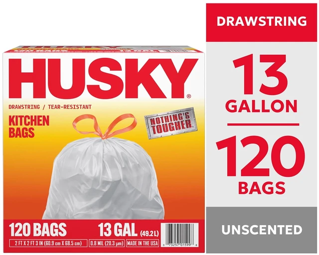 Main image of Husky 13 Gallon Tall Kitchen Drawstring Bags, 120 Bags
