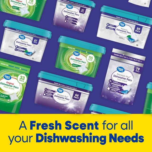 Alt view image 5 of 6 - Great Value Premium Dishwasher Pacs, Fresh Scent, 87 Count